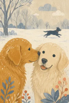 Golden Retriever Playing in Snowy Park
