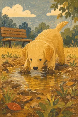 Playful Golden Retriever Puppy in Sunny Park