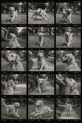 Vintage Film Contact Sheet of Golden Retriever