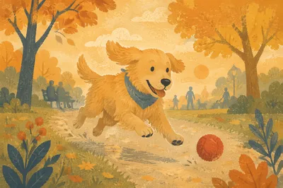 Joyful Golden Retriever Running at Sunset