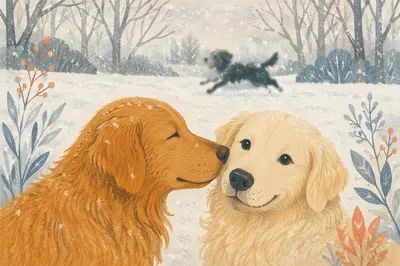 Golden Retriever Playing in Snowy Park