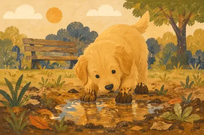 Playful Golden Retriever Puppy in Sunny Park