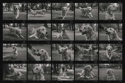 Vintage Golden Retriever Park Contact Sheet
