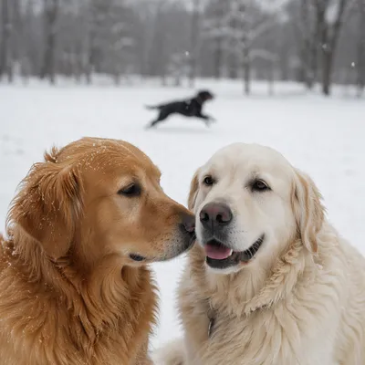 Golden Retriever Playing in Snowy Park