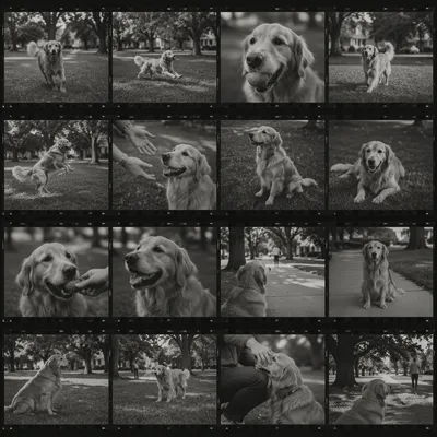 Vintage Film Contact Sheet of Golden Retriever