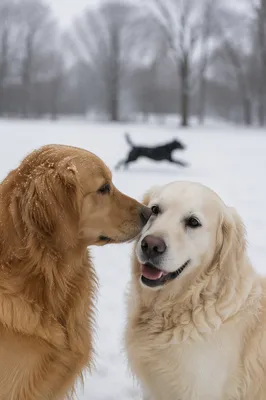 Golden Retriever Playing in Snowy Park