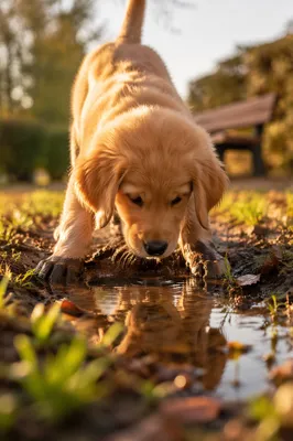 Playful Golden Retriever Puppy by Puddle