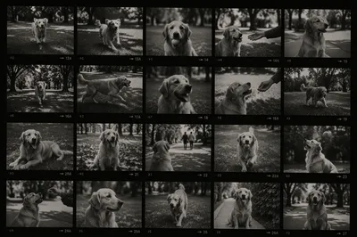Vintage Film Contact Sheet of Golden Retriever