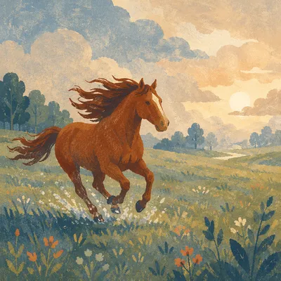 Majestic Horse Running Through Morning Meadow