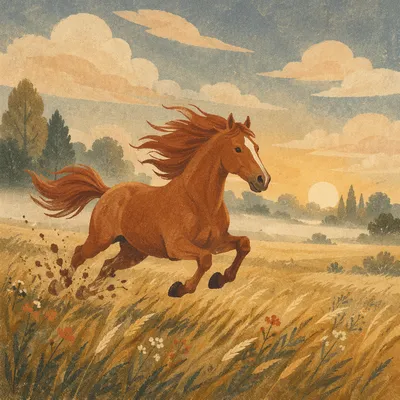 Majestic Horse Running Through Golden Meadow