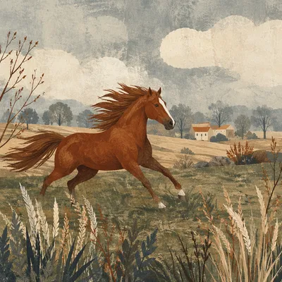 Majestic Horse Running Through Open Pasture