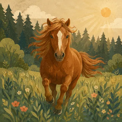 Majestic Horse Running Through Golden Meadow