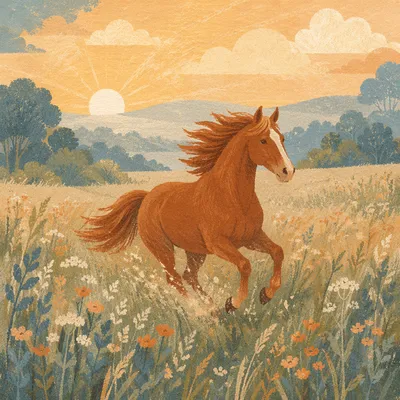 Majestic Chestnut Horse in Sunrise Meadow