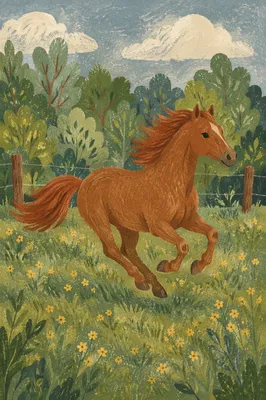 Majestic Chestnut Horse Galloping Through Meadow
