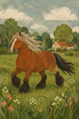 Majestic Chestnut Horse Running Through Pasture
