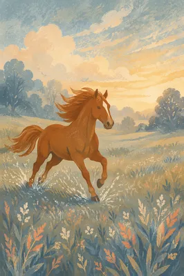Majestic Horse Running Through Summer Meadow