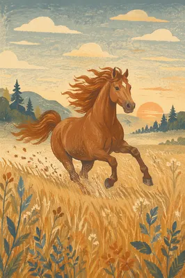 Majestic Horse Running Through Golden Meadow