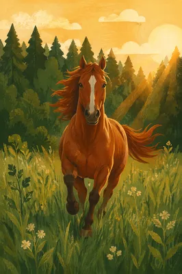 Majestic Horse Running Through Golden Meadow