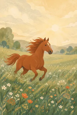 Majestic Chestnut Horse in Spring Meadow