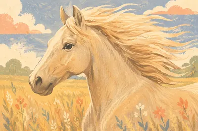 Majestic Dun Horse Running Through Golden Meadow