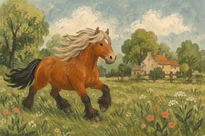 Majestic Chestnut Horse Running Through Pasture