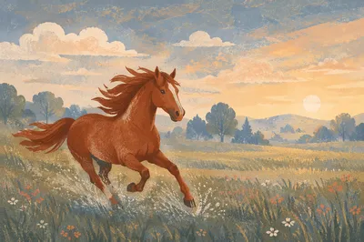 Majestic Horse Running Through Summer Meadow