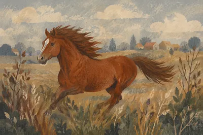 Majestic Horse Running Through Green Pasture