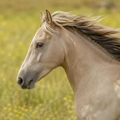 Majestic Dun Horse Running Through Golden Meadow