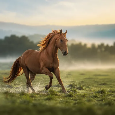 Majestic Horse Running Through Summer Meadow