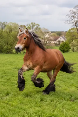 Majestic Chestnut Horse Running Through Pasture