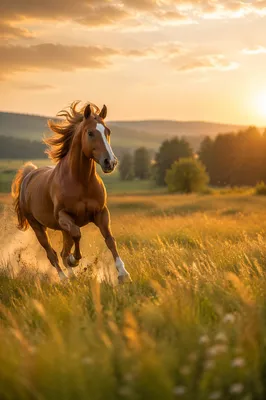 Majestic Horse Running Free at Golden Hour