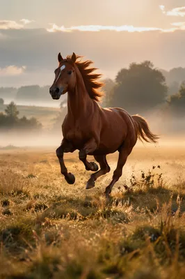Majestic Horse Running Through Golden Meadow