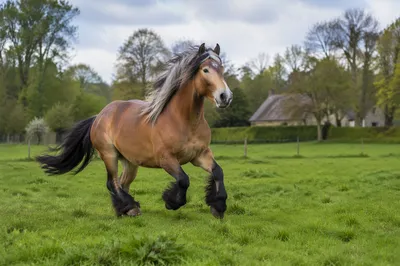 Majestic Chestnut Horse Running Through Pasture