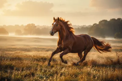 Majestic Horse Galloping Through Golden Meadow