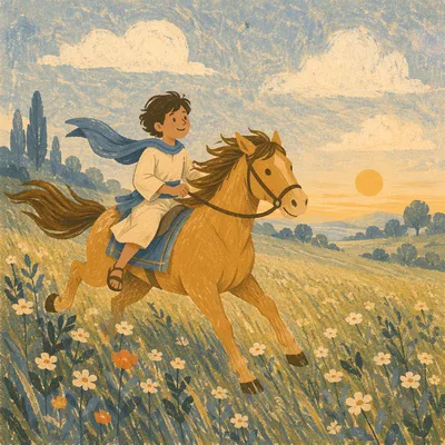 Chestnut Horse Running Free in Meadow