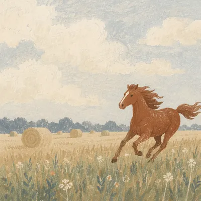 Chestnut Horse Running Through Summer Meadow