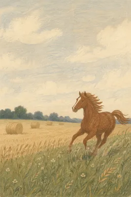 Chestnut Horse Running Through Summer Meadow