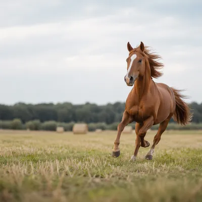 Chestnut Horse Running Through Summer Meadow
