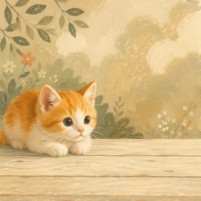 Playful Fluffy Kitten on Wooden Deck
