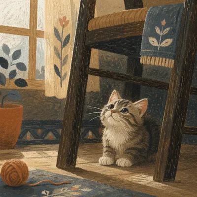 Playful Fluffy Tabby Kitten Indoors