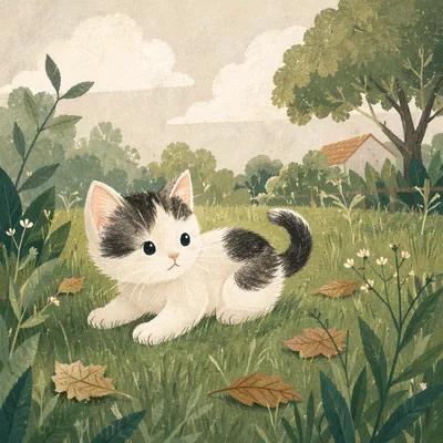 Playful Fluffy Kitten in Green Grass