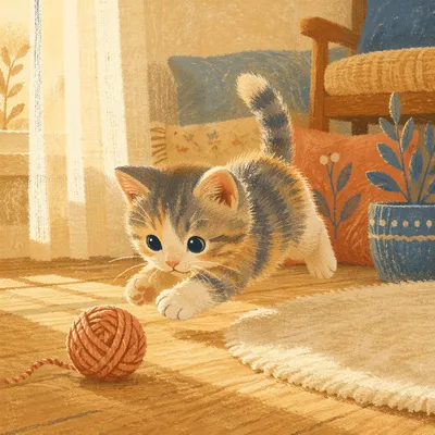 Playful Fluffy Kitten in Morning Light