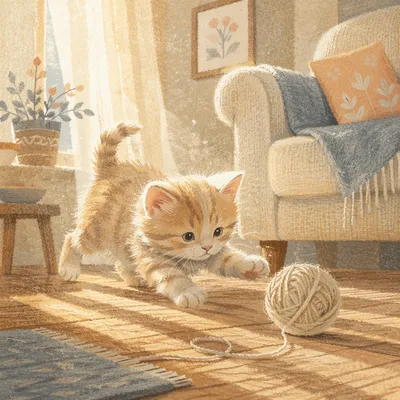 Playful Fluffy Kitten in Morning Light