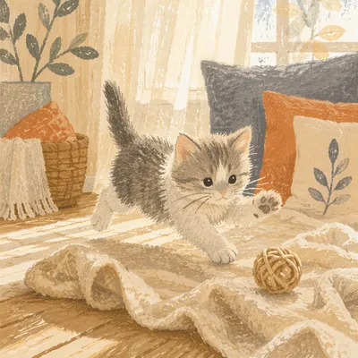 Playful Fluffy Kitten in Morning Light