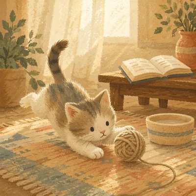 Playful Fluffy Kitten in Morning Sunlight