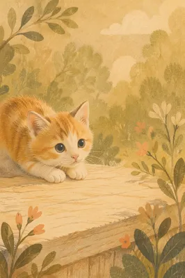 Playful Fluffy Kitten on Wooden Deck