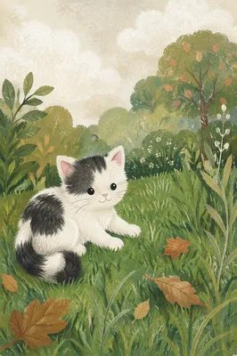 Playful Fluffy Kitten in Green Grass