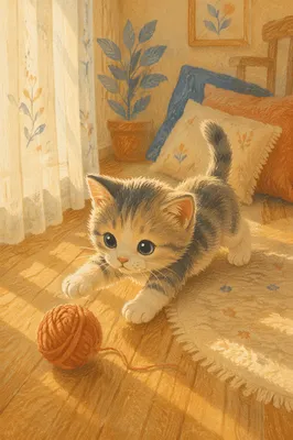 Playful Fluffy Kitten in Morning Light
