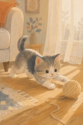 Playful Fluffy Kitten in Morning Light