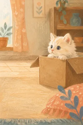 Playful Fluffy Kitten in Cardboard Box
